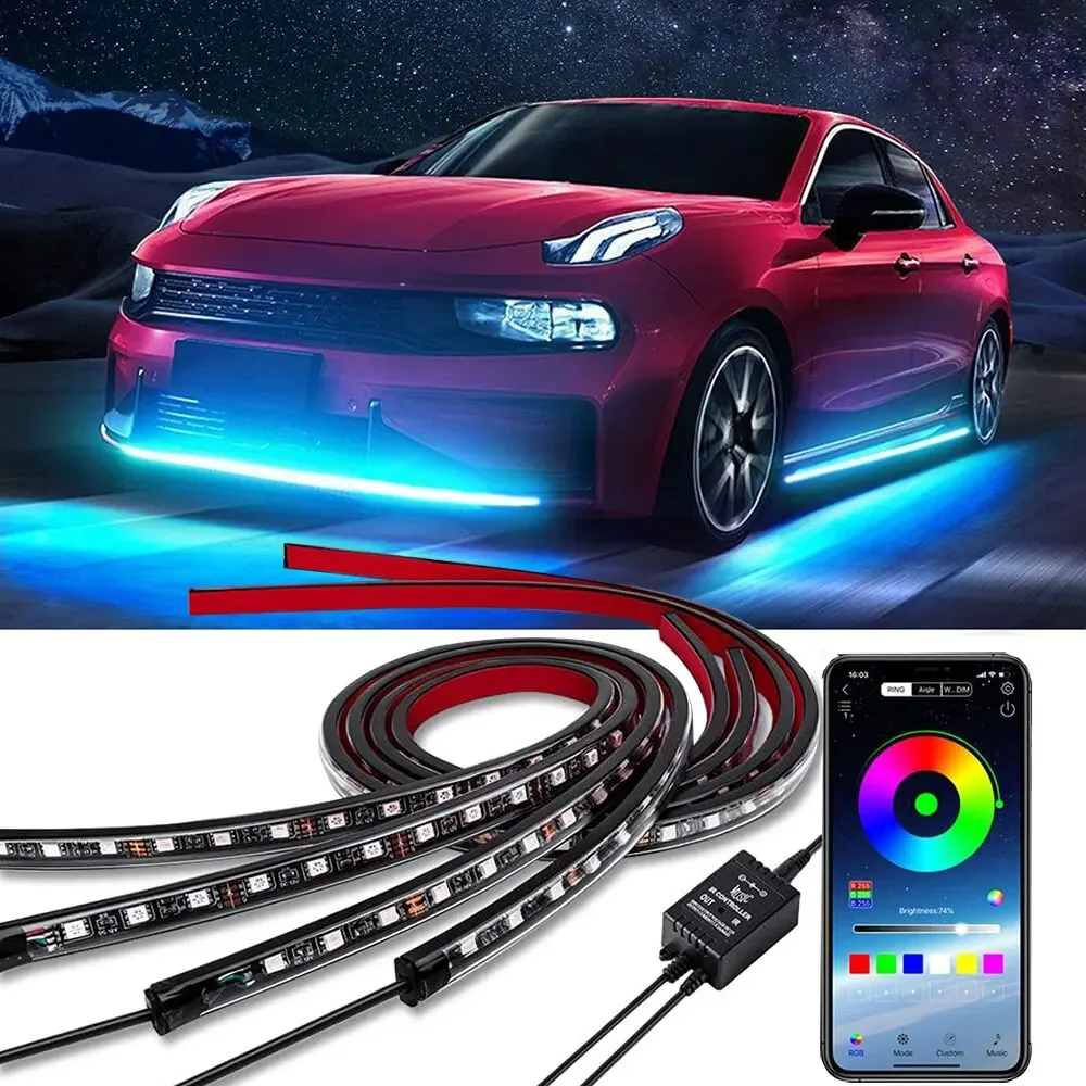 Led Gaming Light Strip - ネオンLED RGB車体下部ライト リモコン/アプリ制御 フレキシブル防水LEDストリップ 車体下部装飾ランプ