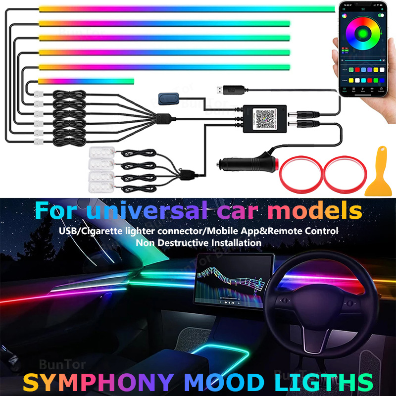 Led Gaming Light Strip - アクリルLEDアンビエントライトストリップ,車,RGBインテリア,音楽,ムード照明,USB,シガレットライター,電源,64色