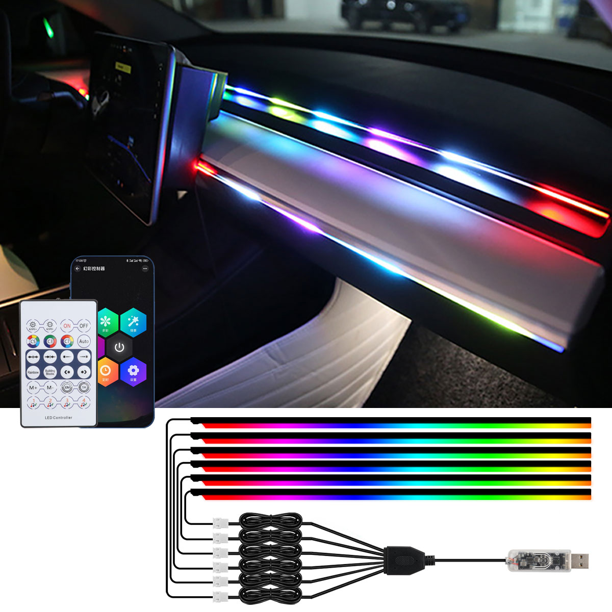 Led Gaming Light Strip - RGBカーLEDアンビエントライト,装飾ライト,アプリケーションによるリモコン,6 in 1,10 in 1