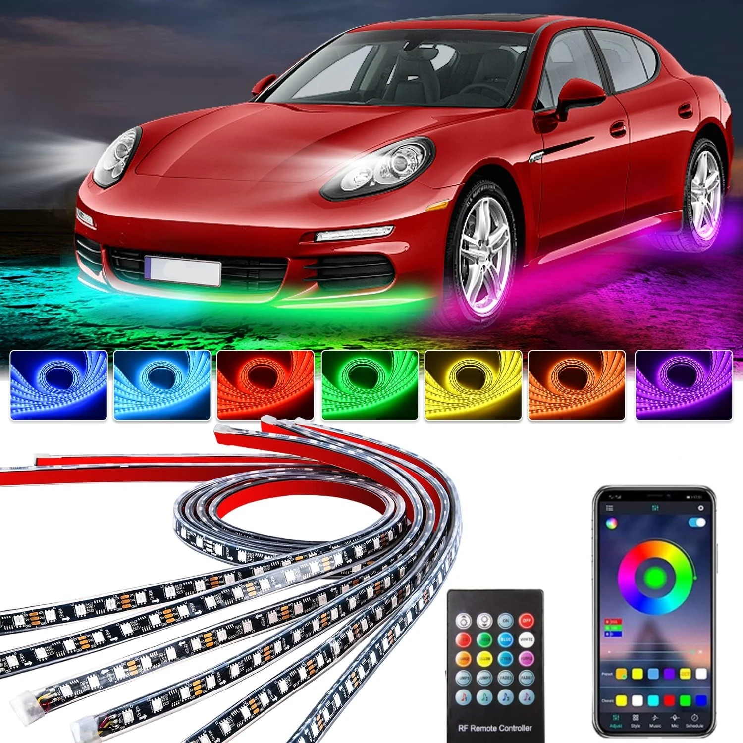 Led Gaming Light Strip - 車の下に配置されるLEDネオンランプ,車の下に配置される柔軟なLEDストリップライト,アプリケーションによるリモートコントロール,RGBドリームカラー,装飾的な雰囲気ランプ