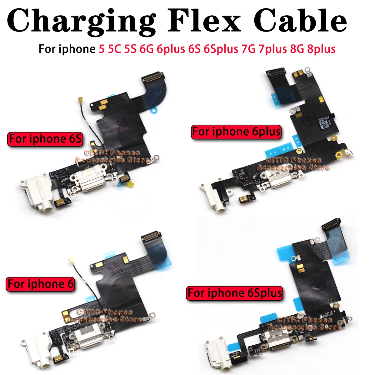 Controller Charging Dock - iPhone 6/6S/7/8 Plus/5S/C対応 充電USBポートドックコネクタフレックスケーブル（マイクとヘッドホンオーディオジャック付き）5本