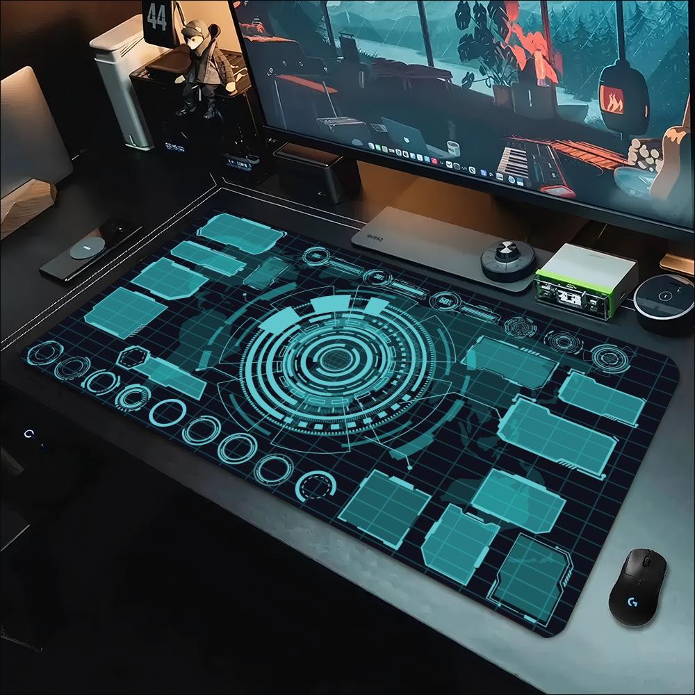 Gaming Console With Keyboard - サイバーテックコンソールインターフェースプリント拡張マウスパッド、滑り止めゴム製デスクマット、ゲーミングノートパソコンキーボードおよびオフィスワークステーション用